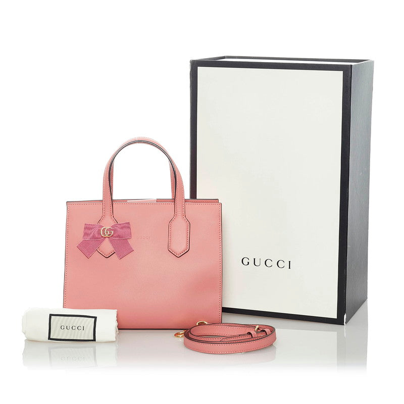 グッチ GGリボン ハンドバッグ ショルダーバッグ 2WAY 443089 ピンク レザー レディース GUCCI 【中古】