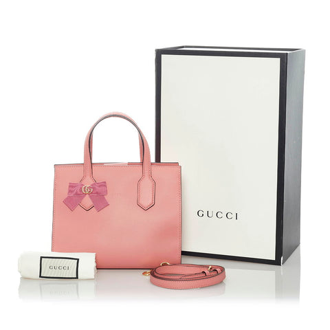 グッチ GGリボン ハンドバッグ ショルダーバッグ 2WAY 443089 ピンク レザー レディース GUCCI 【中古】