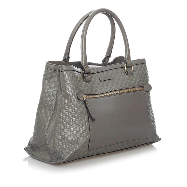 グッチ マイクログッチシマ 510291 グレー レザー ハンドバッグ ショルダーバッグ 2WAY レディース GUCCI 【中古】