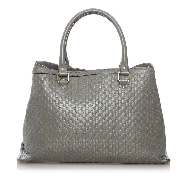 グッチ マイクログッチシマ 510291 グレー レザー ハンドバッグ ショルダーバッグ 2WAY レディース GUCCI 【中古】