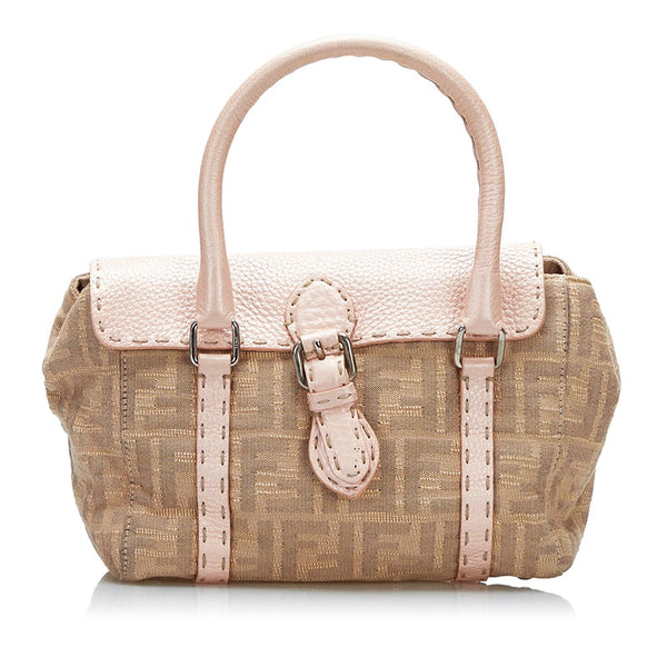 フェンディ セレリア ミニリンダ ズッカ ハンドバッグ 8BR486 ベージュ ピンク キャンバス レザー レディース FENDI 【中古】