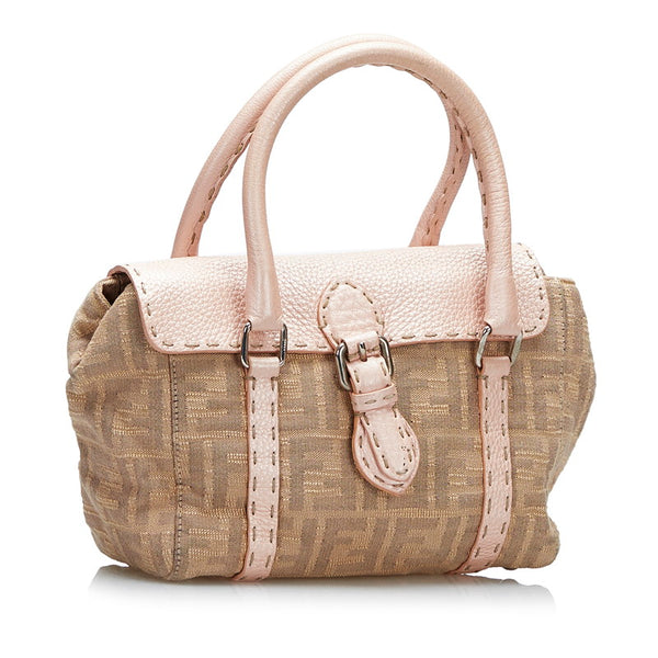 フェンディ セレリア ミニリンダ ズッカ ハンドバッグ 8BR486 ベージュ ピンク キャンバス レザー レディース FENDI 【中古】