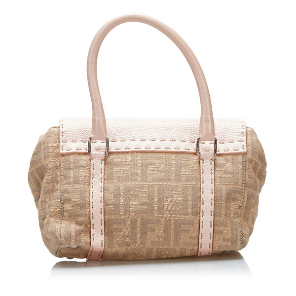 フェンディ セレリア ミニリンダ ズッカ ハンドバッグ 8BR486 ベージュ ピンク キャンバス レザー レディース FENDI 【中古】