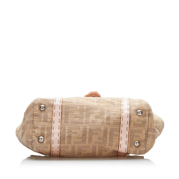 フェンディ セレリア ミニリンダ ズッカ ハンドバッグ 8BR486 ベージュ ピンク キャンバス レザー レディース FENDI 【中古】