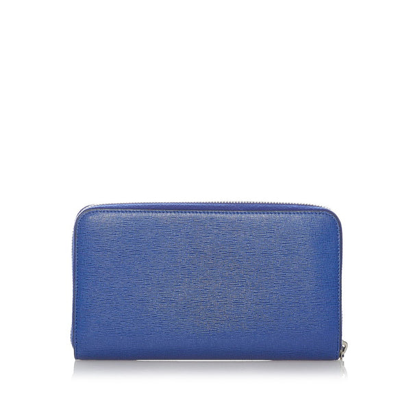 フェンディ モンスター ラウンドファスナー 長財布 ブルー レッド グレー レザー メンズ FENDI 【中古】