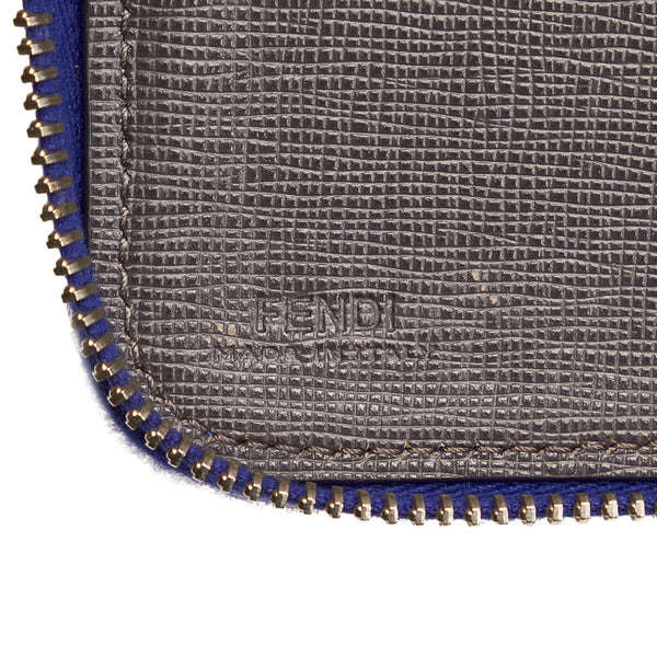 フェンディ モンスター ラウンドファスナー 長財布 ブルー レッド グレー レザー メンズ FENDI 【中古】