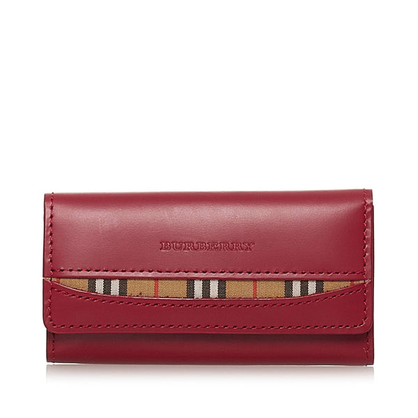 バーバリー ノバチェック 3連 キーケース レッド レザー レディース BURBERRY 【中古】