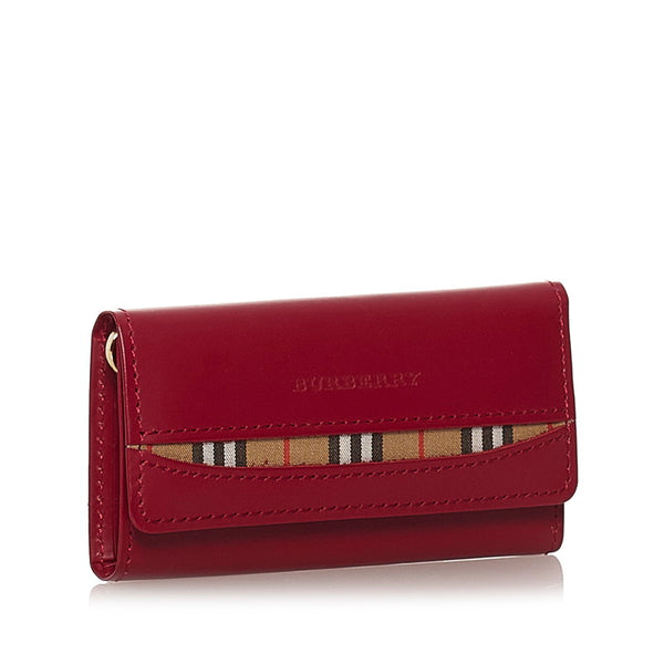 バーバリー ノバチェック 3連 キーケース レッド レザー レディース BURBERRY 【中古】