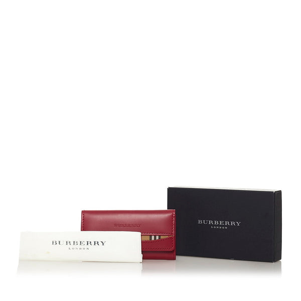 バーバリー ノバチェック 3連 キーケース レッド レザー レディース BURBERRY 【中古】
