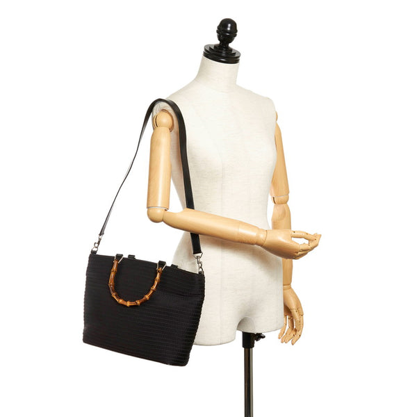 グッチ バンブー 000 1998 ブラック ナイロン レザー ハンドバッグ ショルダーバッグ２WAY レディース GUCCI 【中古】