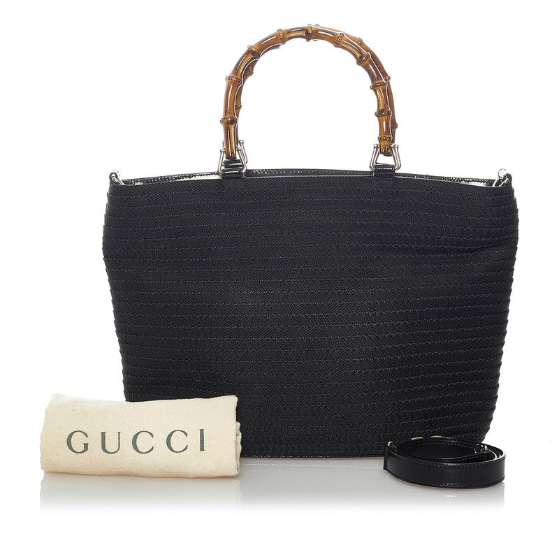 グッチ バンブー 000 1998 ブラック ナイロン レザー ハンドバッグ ショルダーバッグ２WAY レディース GUCCI 【中古】