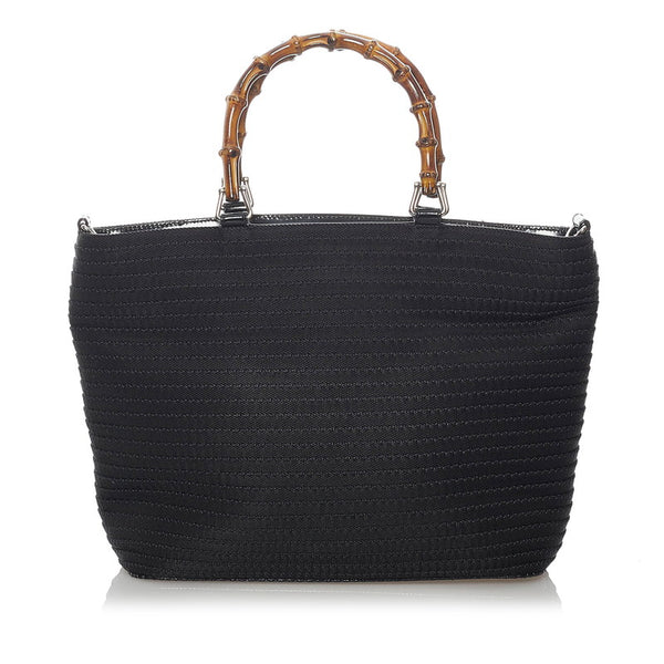 グッチ バンブー 000 1998 ブラック ナイロン レザー ハンドバッグ ショルダーバッグ２WAY レディース GUCCI 【中古】