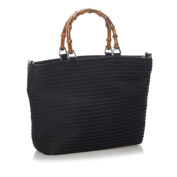 グッチ バンブー 000 1998 ブラック ナイロン レザー ハンドバッグ ショルダーバッグ２WAY レディース GUCCI 【中古】