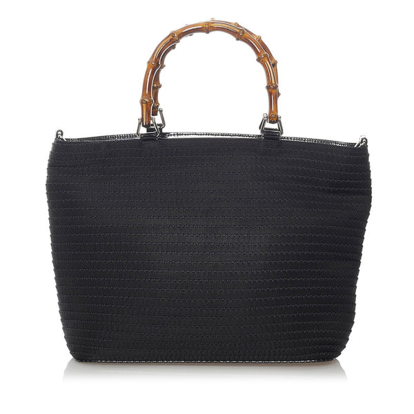 グッチ バンブー 000 1998 ブラック ナイロン レザー ハンドバッグ ショルダーバッグ２WAY レディース GUCCI 【中古】