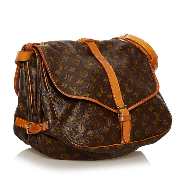 ルイ ヴィトン モノグラム ソミュール 35 斜め掛け ショルダーバッグ M42254 ブラウン PVC レザー レディース LOUIS VUITTON 【中古】