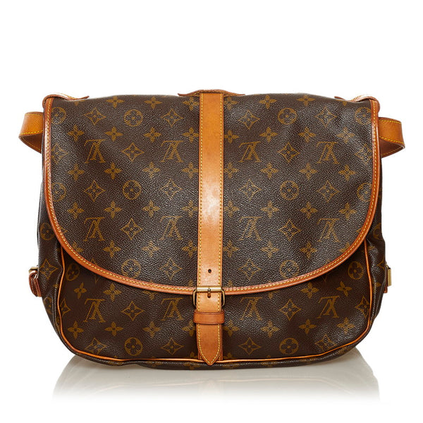 ルイ ヴィトン モノグラム ソミュール 35 斜め掛け ショルダーバッグ M42254 ブラウン PVC レザー レディース LOUIS VUITTON 【中古】