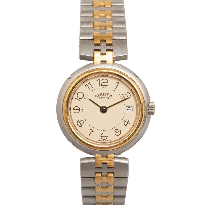 エルメス プロフィール 腕時計 クオーツ アイボリー文字盤 ステンレススチール レディース HERMES 【中古】