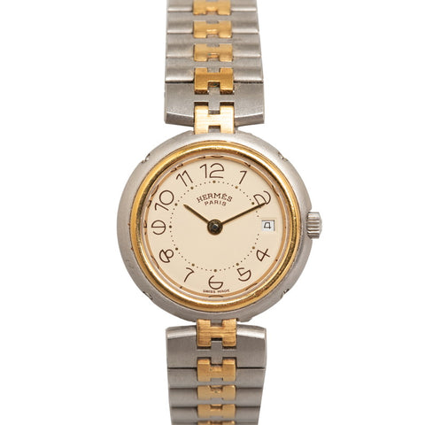 エルメス プロフィール 腕時計 クオーツ アイボリー文字盤 ステンレススチール レディース HERMES 【中古】