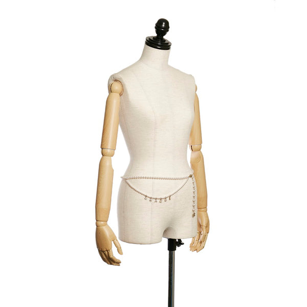 シャネル ココマーク ロゴチャーム ベルト ホワイト パール メッキ レディース CHANEL 【中古】