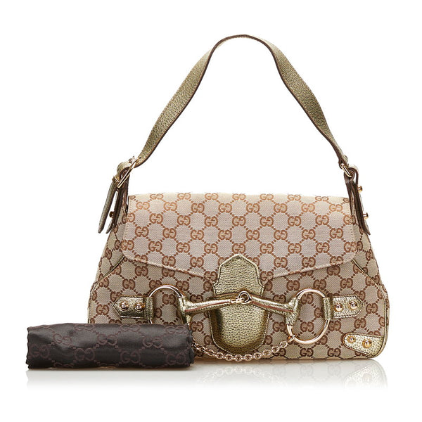 グッチ GGキャンバス ホースビット ショルダーバッグ 131474 ベージュ ゴールド キャンバス レザー レディース GUCCI 【中古】