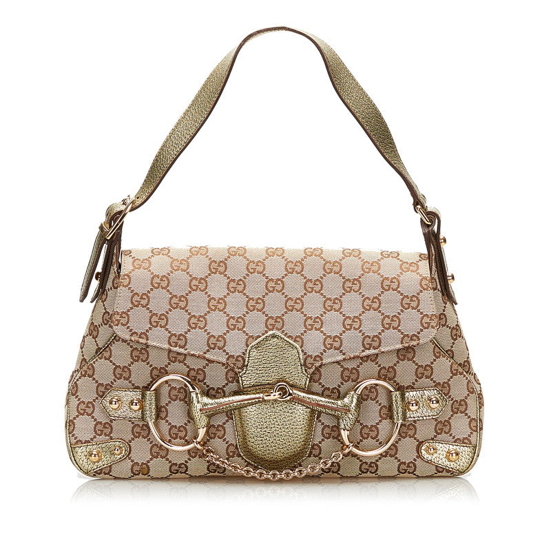 グッチ GGキャンバス ホースビット ショルダーバッグ 131474 ベージュ ゴールド キャンバス レザー レディース GUCCI 【中古】