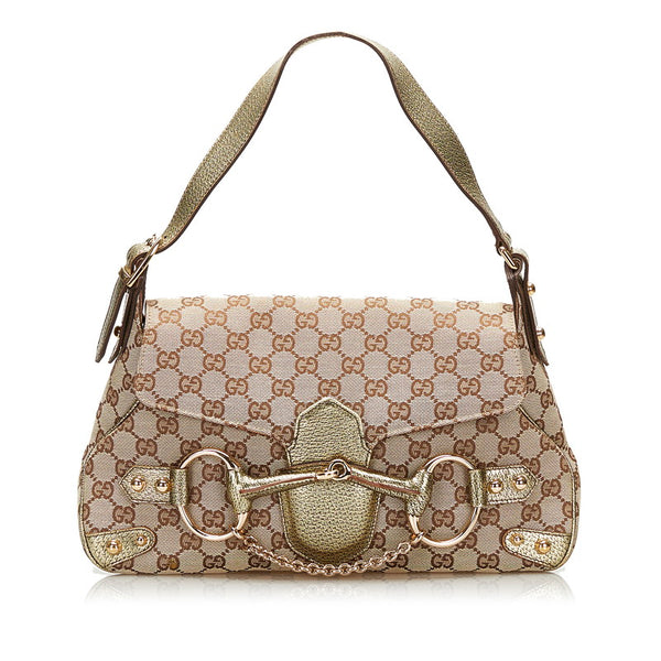 グッチ GGキャンバス ホースビット ショルダーバッグ 131474 ベージュ ゴールド キャンバス レザー レディース GUCCI 【中古】