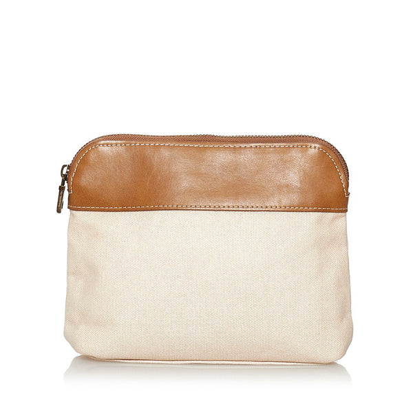 クロエ ポーチ オフホワイト ブラウン キャンバス レザー レディース Chloe 【中古】