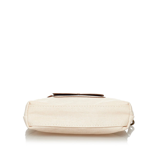 クロエ ポーチ オフホワイト ブラウン キャンバス レザー レディース Chloe 【中古】