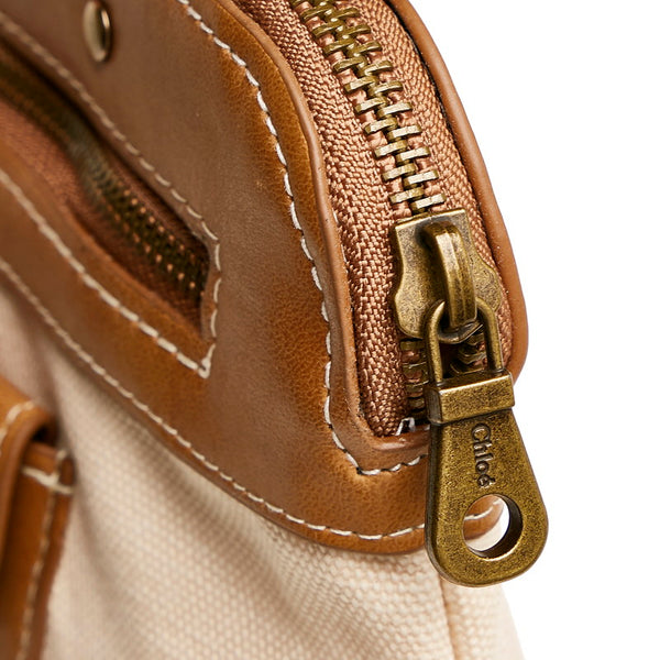 クロエ ポーチ オフホワイト ブラウン キャンバス レザー レディース Chloe 【中古】