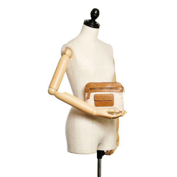 クロエ ポーチ オフホワイト ブラウン キャンバス レザー レディース Chloe 【中古】