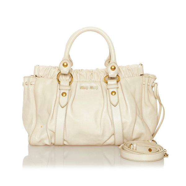 ミュウミュウ ハンドバッグ ショルダーバッグ 2WAY ホワイト アイボリー レザー レディース MIUMIU 【中古】