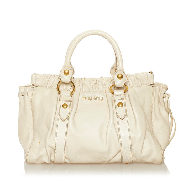 ミュウミュウ ハンドバッグ ショルダーバッグ 2WAY ホワイト アイボリー レザー レディース MIUMIU 【中古】