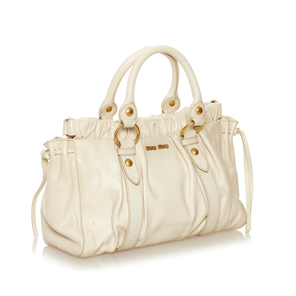 ミュウミュウ ハンドバッグ ショルダーバッグ 2WAY ホワイト アイボリー レザー レディース MIUMIU 【中古】