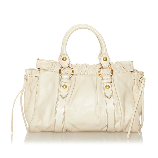 ミュウミュウ ハンドバッグ ショルダーバッグ 2WAY ホワイト アイボリー レザー レディース MIUMIU 【中古】