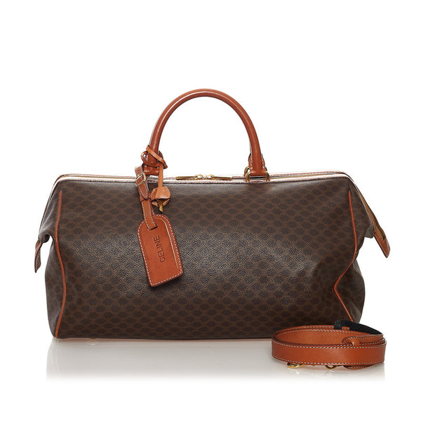 セリーヌ マカダム ボストンバッグ ショルダーバッグ 2WAY ブラウン PVC レザー レディース CELINE 【中古】