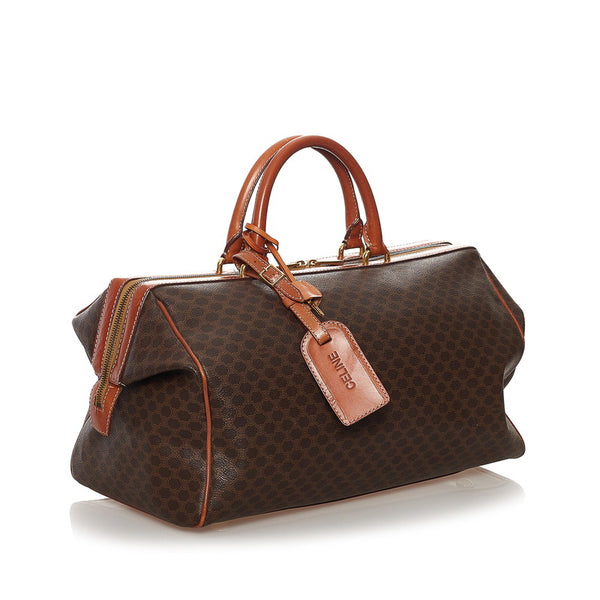 セリーヌ マカダム ボストンバッグ ショルダーバッグ 2WAY ブラウン PVC レザー レディース CELINE 【中古】