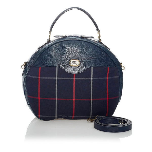 バーバリー チェック ハンドバッグ 斜め掛け ショルダーバッグ 2WAY ネイビー キャンバス レザー レディース BURBERRY 【中古】