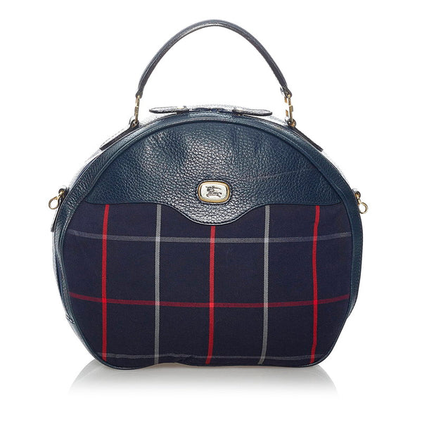 バーバリー チェック ハンドバッグ 斜め掛け ショルダーバッグ 2WAY ネイビー キャンバス レザー レディース BURBERRY 【中古】