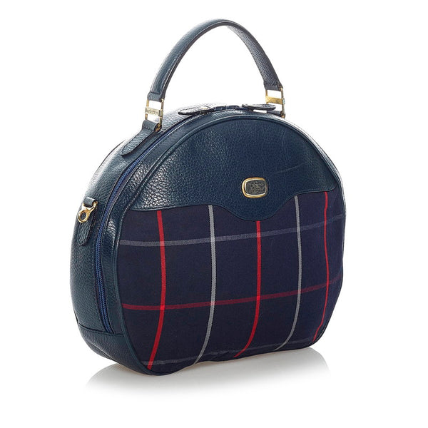 バーバリー チェック ハンドバッグ 斜め掛け ショルダーバッグ 2WAY ネイビー キャンバス レザー レディース BURBERRY 【中古】