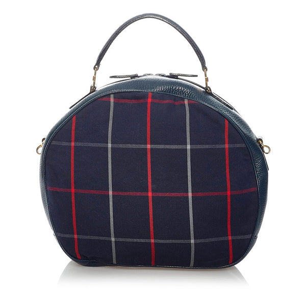 バーバリー チェック ハンドバッグ 斜め掛け ショルダーバッグ 2WAY ネイビー キャンバス レザー レディース BURBERRY 【中古】