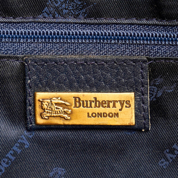 バーバリー チェック ハンドバッグ 斜め掛け ショルダーバッグ 2WAY ネイビー キャンバス レザー レディース BURBERRY 【中古】