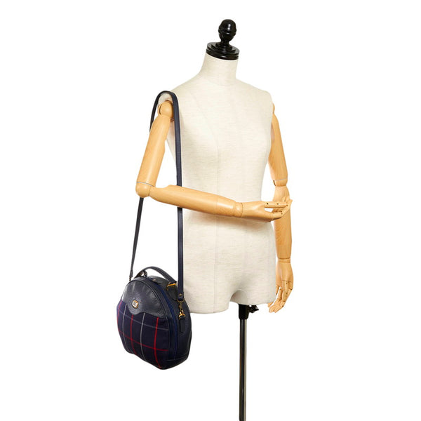 バーバリー チェック ハンドバッグ 斜め掛け ショルダーバッグ 2WAY ネイビー キャンバス レザー レディース BURBERRY 【中古】