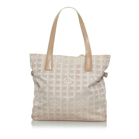 シャネル ニュートラベルライン トートGM トートバッグ ピンクベージュ ナイロン レザー レディース CHANEL 【中古】