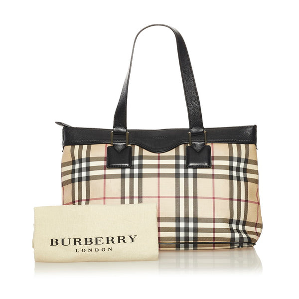 バーバリー ノバチェック トートバッグ ベージュ ブラック PVC レザー レディース BURBERRY 【中古】