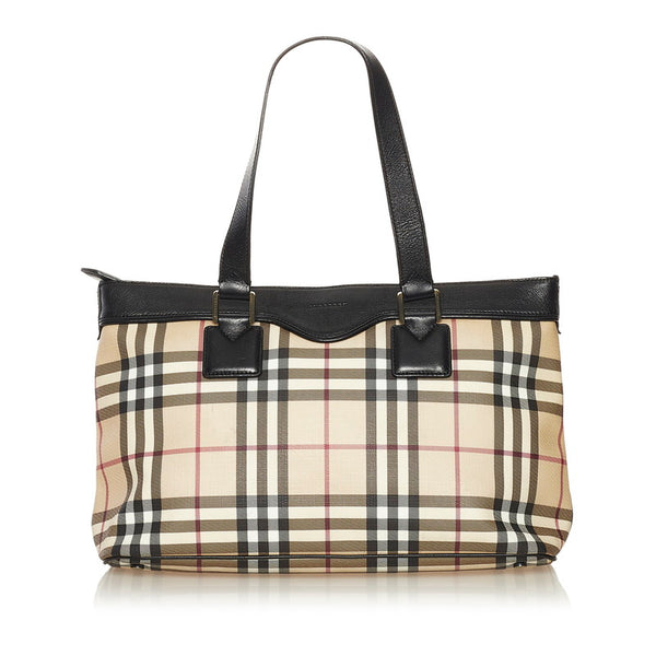 バーバリー ノバチェック トートバッグ ベージュ ブラック PVC レザー レディース BURBERRY 【中古】
