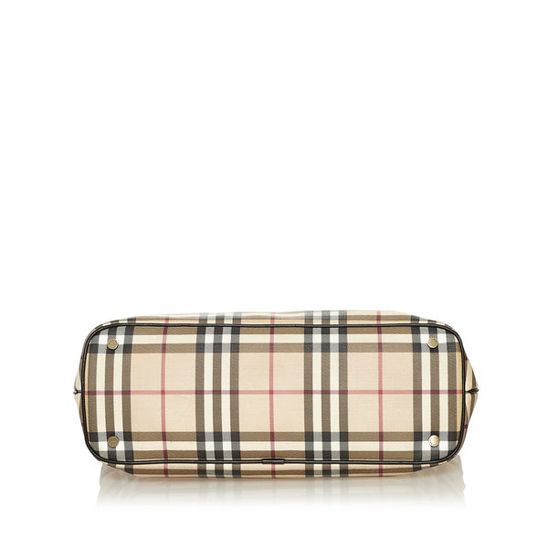 バーバリー ノバチェック トートバッグ ベージュ ブラック PVC レザー レディース BURBERRY 【中古】