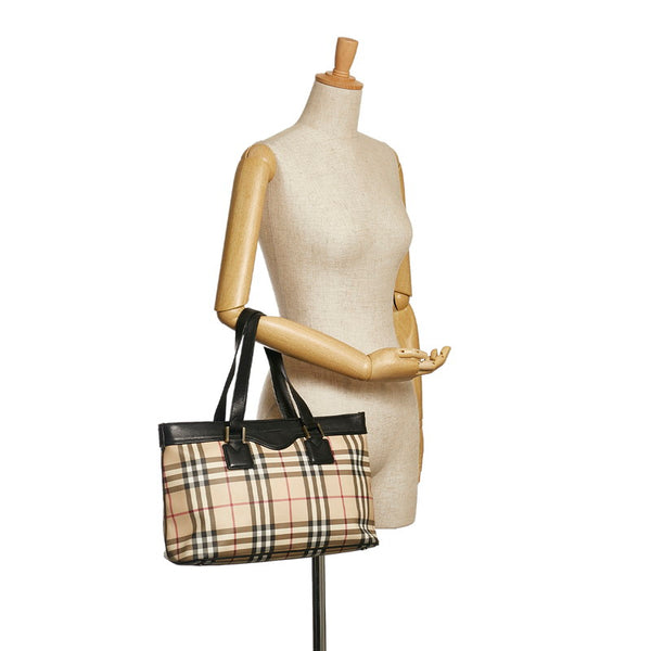 バーバリー ノバチェック トートバッグ ベージュ ブラック PVC レザー レディース BURBERRY 【中古】