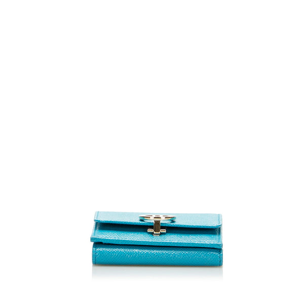 ブルガリ ブルガリブルガリ 三つ折り財布 コンパクトウォレット   ターコイズ ブルー レザー レディース BVLGARI 【中古】