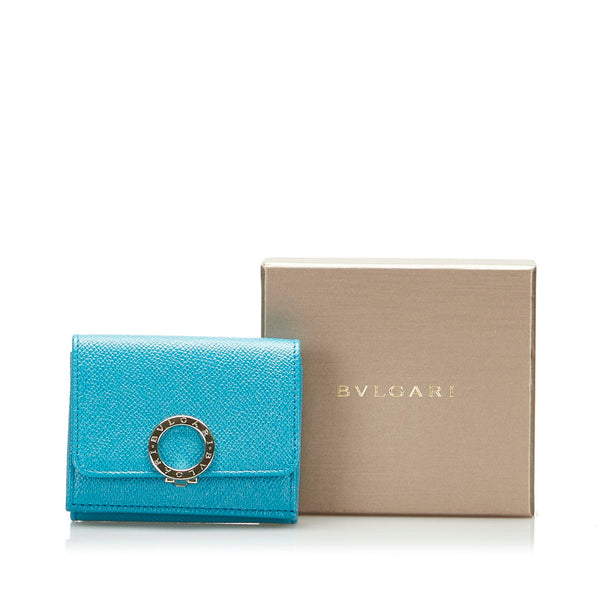 ブルガリ ブルガリブルガリ 三つ折り財布 コンパクトウォレット   ターコイズ ブルー レザー レディース BVLGARI 【中古】