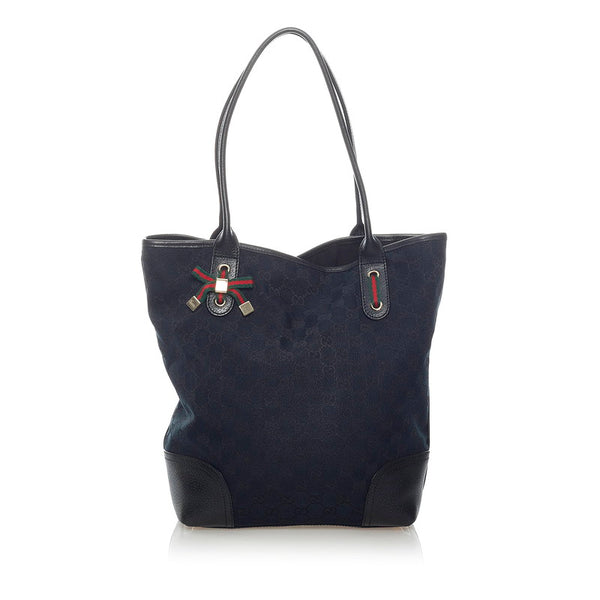 グッチ GGキャンバス シェリーライン トートバッグ 181779 ブラック キャンバス レザー レディース GUCCI 【中古】